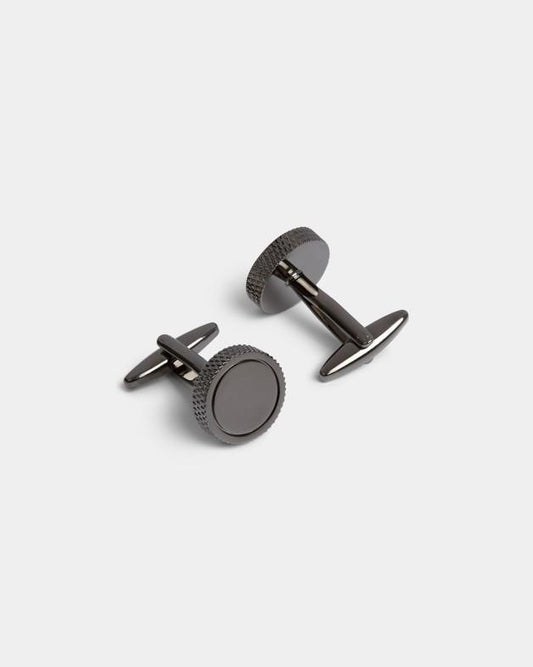 Gunmetal Circle with Textured Edge Cufflink