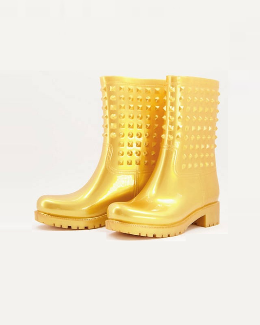 Grateful Studded Wellie Boots In Gold