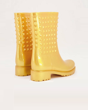 Grateful Studded Wellie Boots In Gold