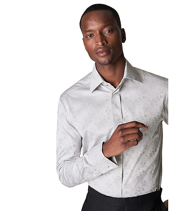 Gray Floral Jacquard Tuxedo Contemporary Fit Shirt