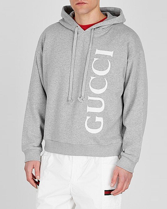 Grey Logo Hooded Cotton Sweatshirt