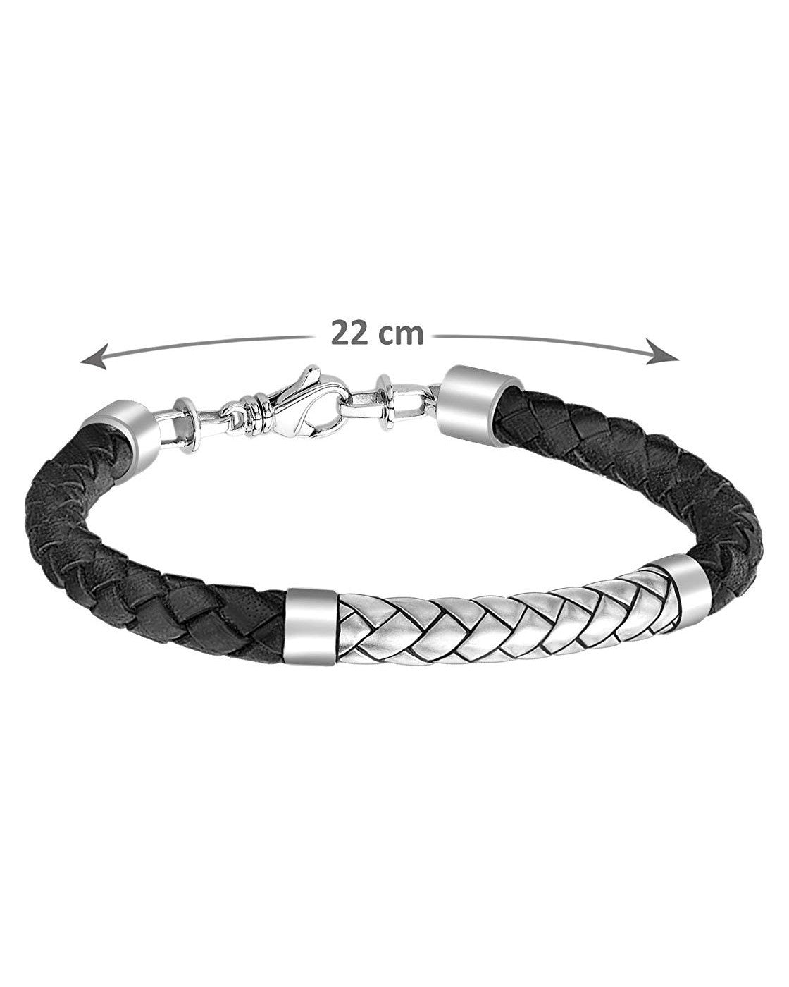 Men's Sterling Silver Herringbone Leather Bracelet