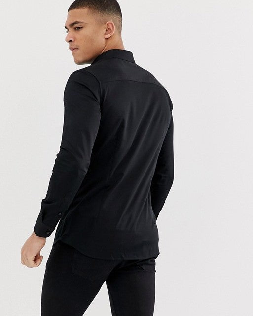 Premium Super Slim Fit Stretch Smart Shirt in Black