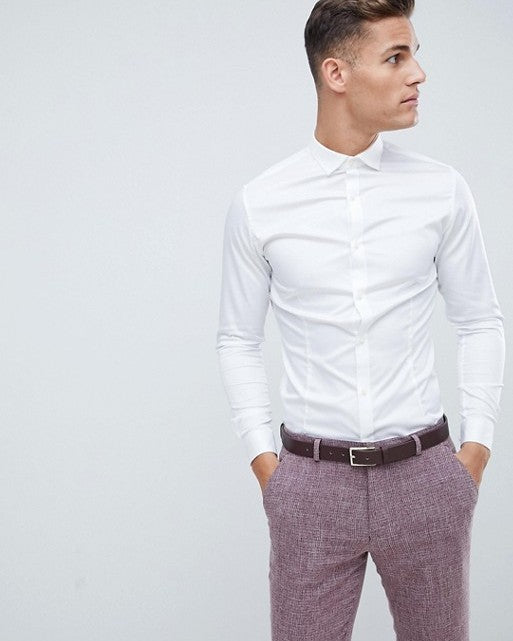 Premium Super Slim Fit Stretch Smart Shirt in White