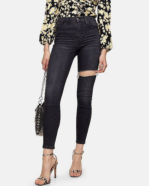 Jamie Thigh Rip Skinny Jeans In Washed Black