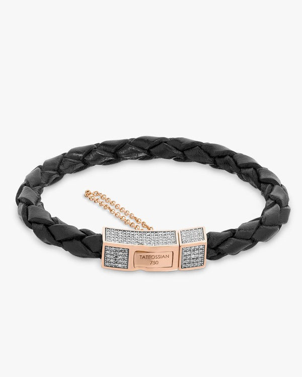 Bracelet In Black Leather With 18k Rose Gold And Diamond