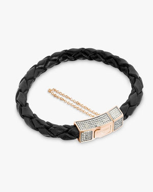 Bracelet In Black Leather With 18k Rose Gold And Diamond