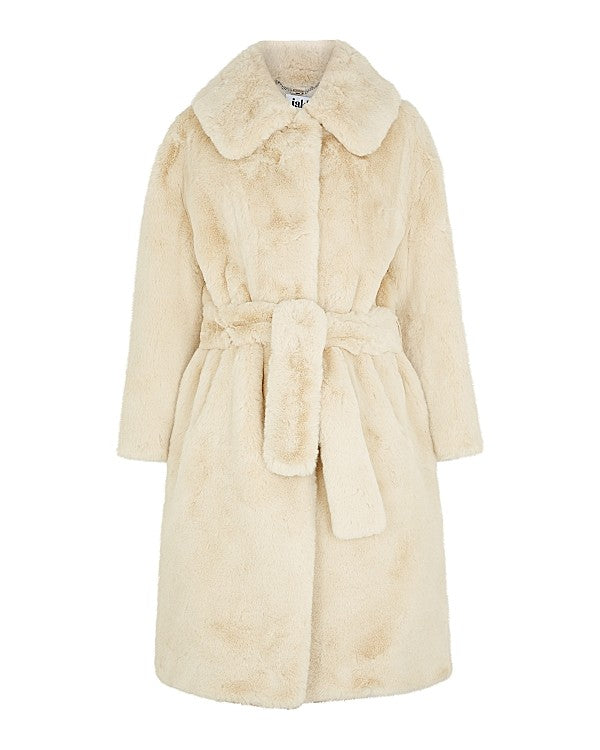 Katrina Cream Belted Faux Fur Coat