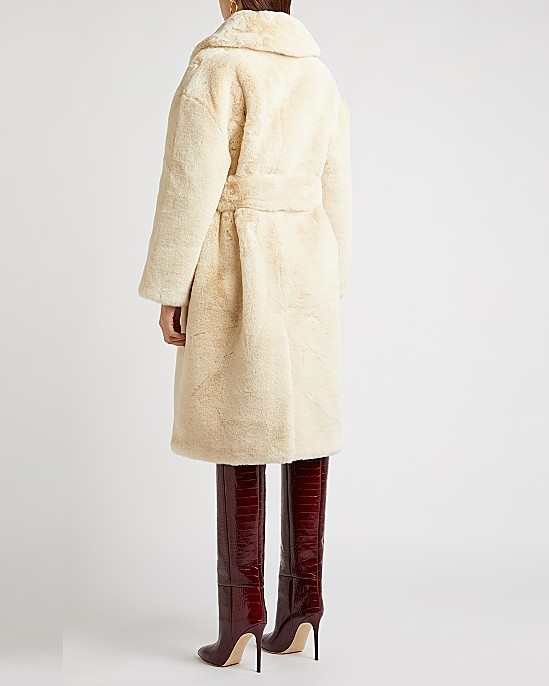 Katrina Cream Belted Faux Fur Coat