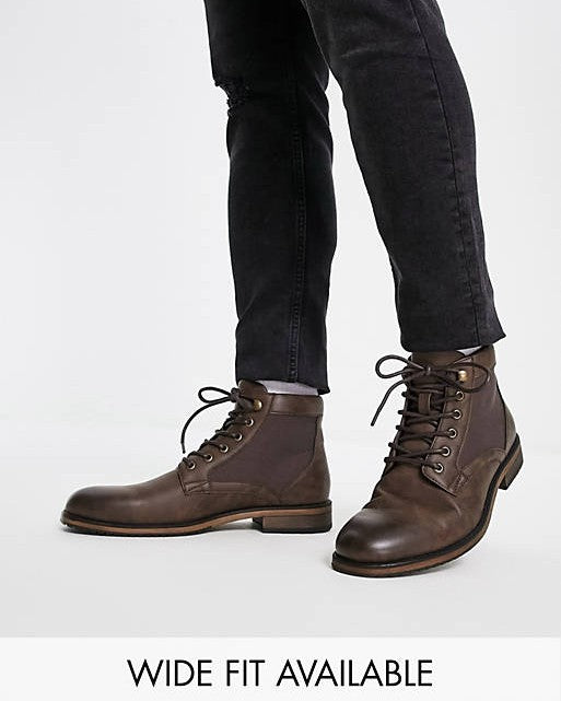 Lace Up Boot In Brown Faux Leather