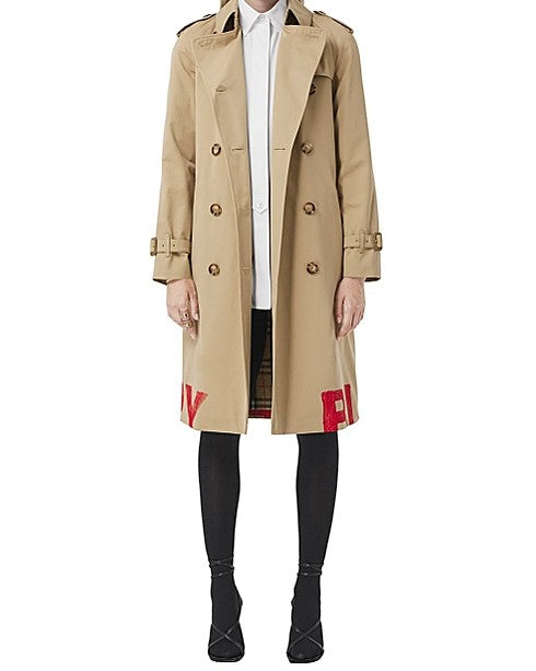 Logo Print Cotton Gabardine Trench Coat