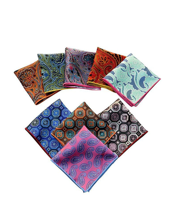 Mens Printing patterns Pocket Square Handkerchief Wedding Party(pack of 9)