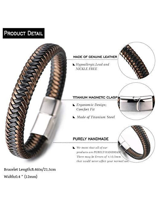 Men's Genuine Leather Jaguar Golden Brown Handmade Braid Bracelet