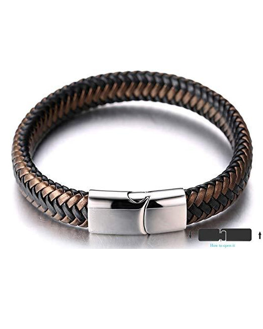 Men's Genuine Leather Jaguar Golden Brown Handmade Braid Bracelet