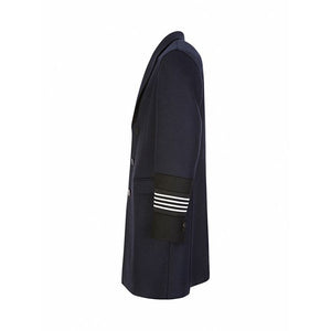 Navy Wool Stripe Cuff Overcoat