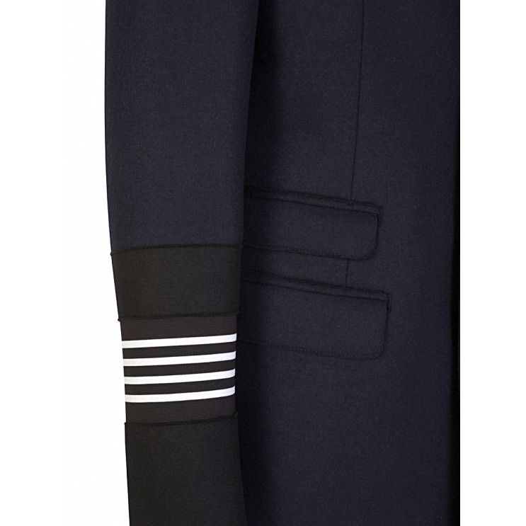 Navy Wool Stripe Cuff Overcoat