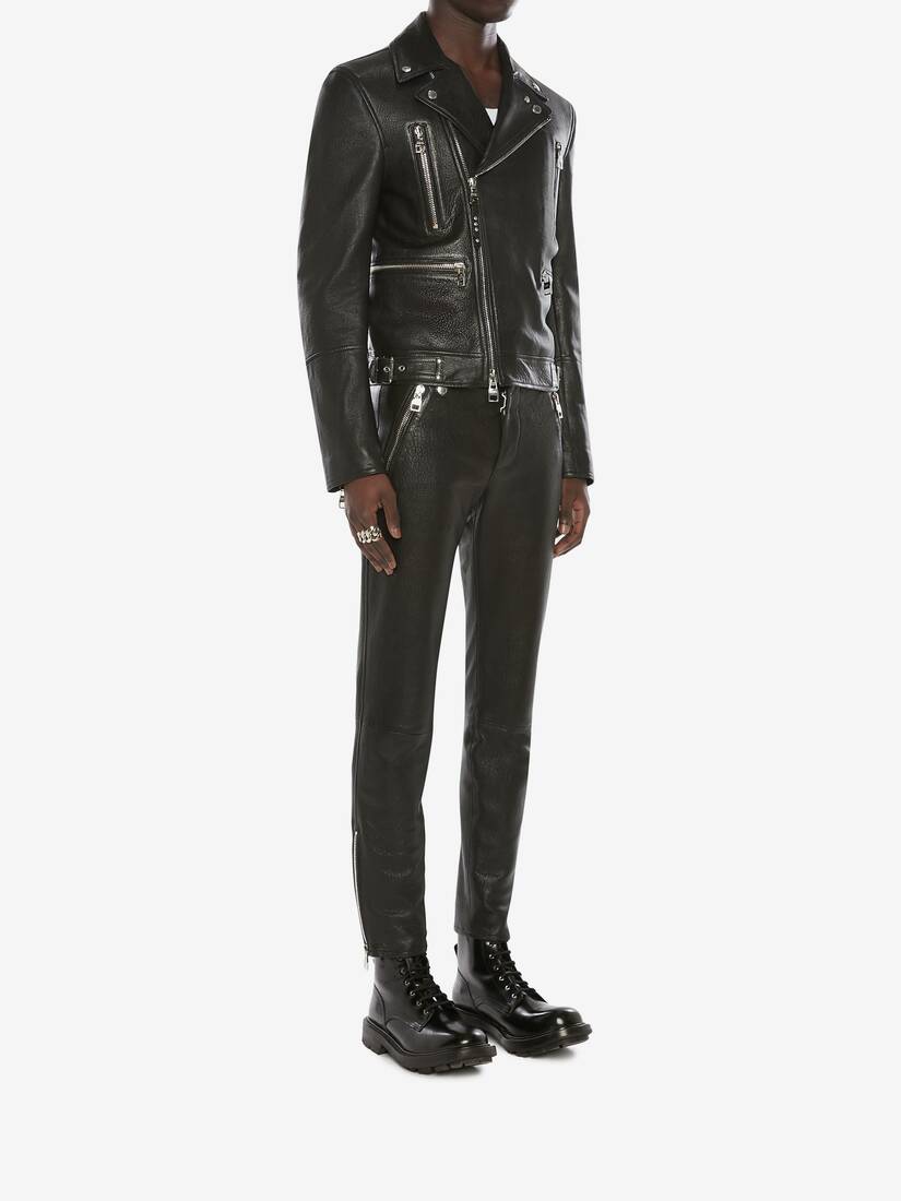 Men's McQueen Classic Leather Biker Jacket in Black