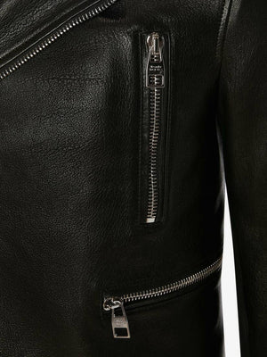 Men's McQueen Classic Leather Biker Jacket in Black