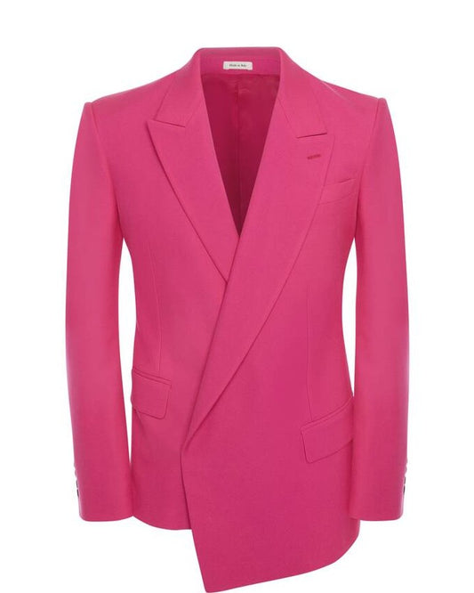 Men's Asymmetric Double-breasted Jacket in Electric Pink