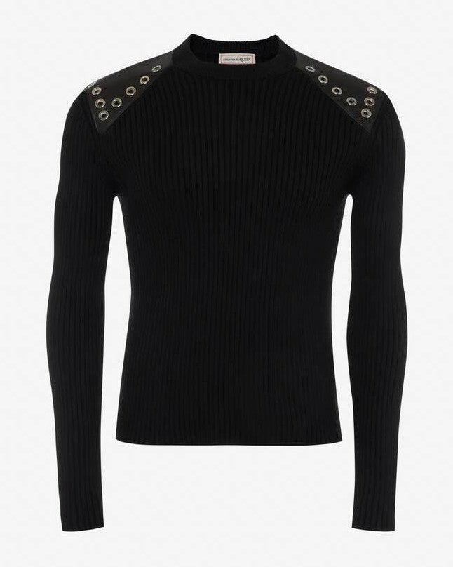 Men's Eyelets Ribbed Jumper in Black