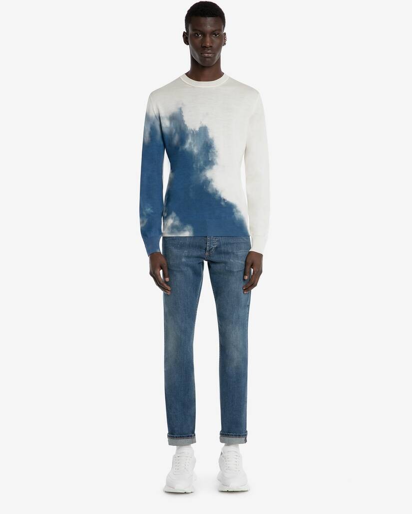 Men's Light Sky Wool Silk Jumper in Ivory/blue