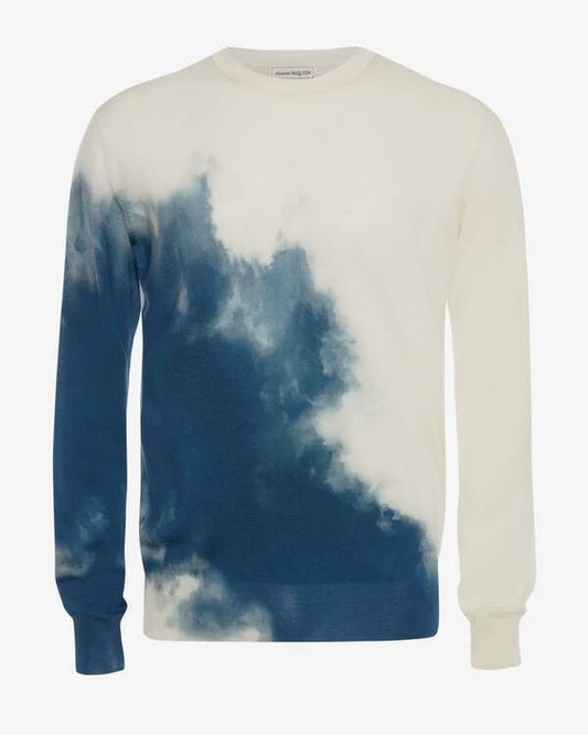 Men's Light Sky Wool Silk Jumper in Ivory/blue