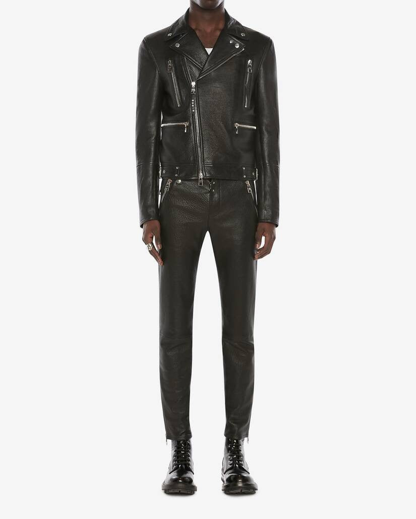 Men's McQueen Classic Leather Biker Jacket in Black