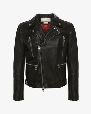 Men's McQueen Classic Leather Biker Jacket in Black