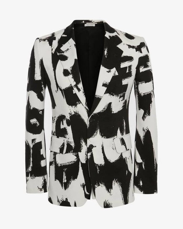 Men's McQueen Graffiti Single-breasted Jacket in White/Black