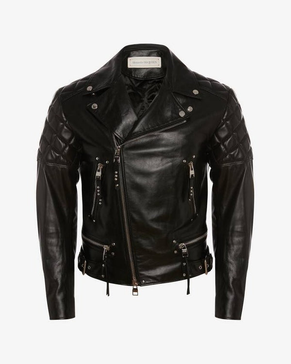 Men's Punk Leather Biker Jacket in Black