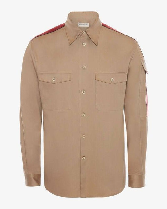 Men's Selvedge Tape Military Shirt in Beige