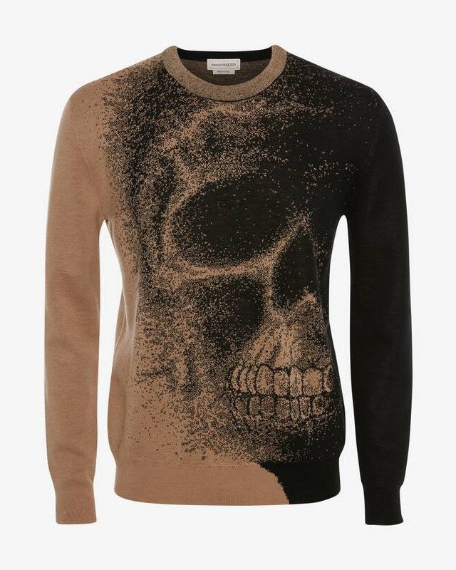 Men's Skull Jacquard Jumper in Black/Beige