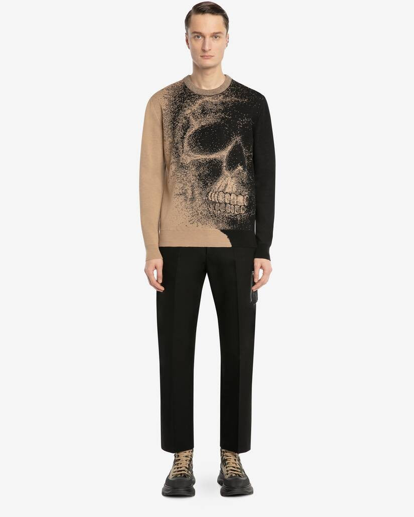 Men's Skull Jacquard Jumper in Black/Beige