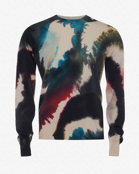 Men's Watercolour Print Jumper in Putty