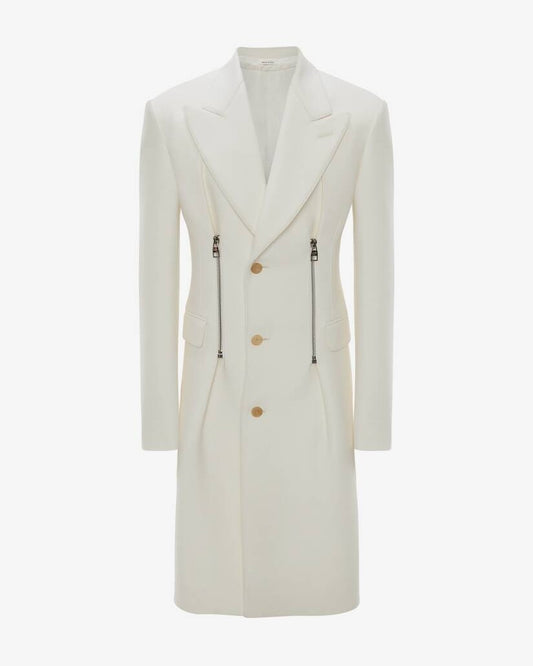 Men's Zip Detail Tailored Coat in Bone