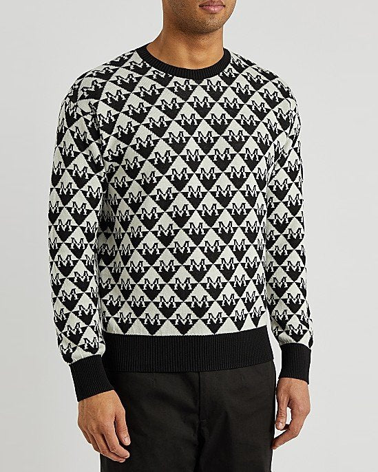 Monochrome Logo-Intarsia Wool-Blend Jumper