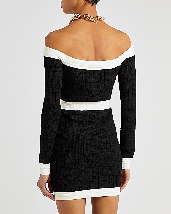 Monochrome Stretch-Knit Mini Dress