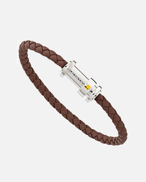Bracelet in Woven Brown Leather and Steel