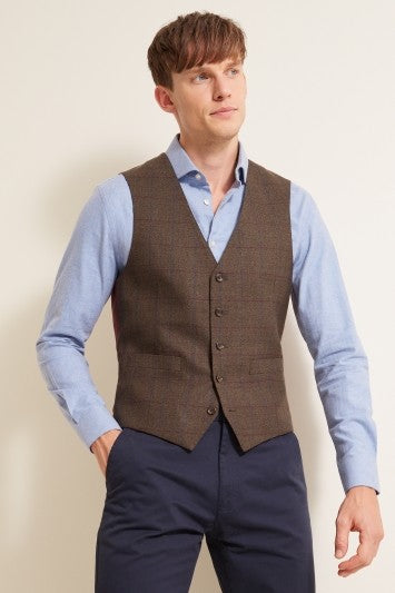 Tailored Fit Green Windowpane Waistcoat