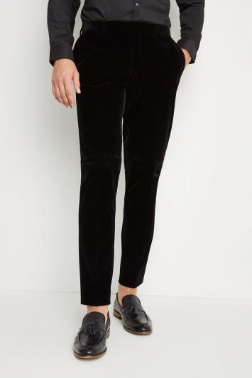 Skinny Fit Black Velvet Dress Trousers