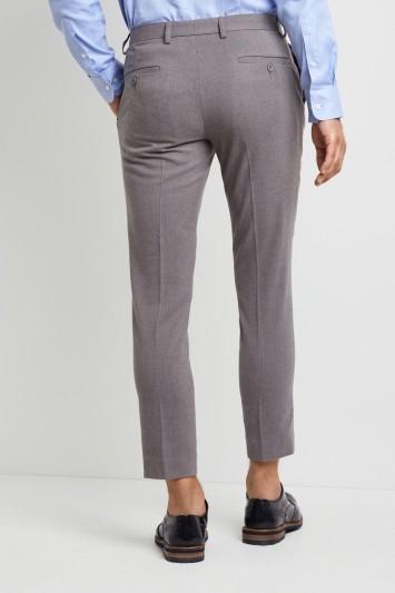 Slim Fit Light Grey Flannel Single Pleat Front Cropped Trousers