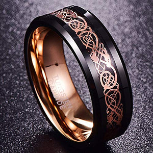 Ladies/Mens Tungsten Carbide Ring with Rose Gold Celtic Dragon Engraved