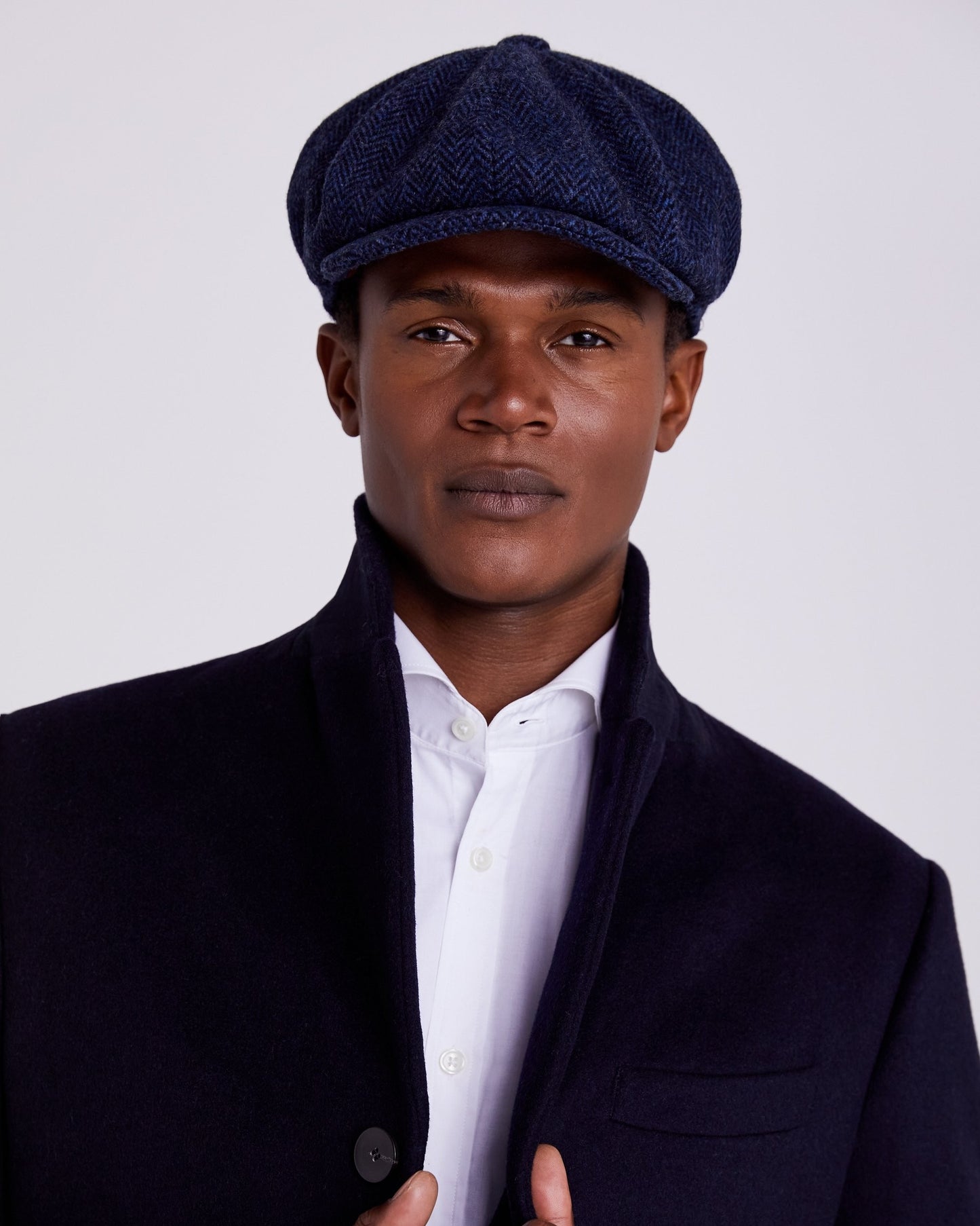 Navy Harris Tweed Herringbone Baker Boy Cap