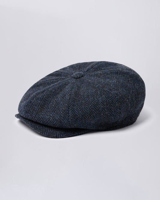 Navy Harris Tweed Herringbone Baker Boy Cap