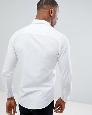 Stretch Poplin Button Down Shirt in White