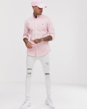 Player Logo Slim Fit Oxford Shirt Button-Down in Pink