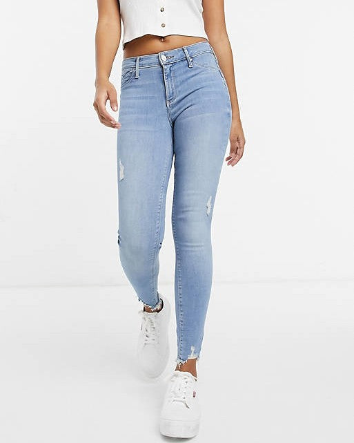 Raw Hem Bum Sculpt Skinny Jeans In Light Auth Blue