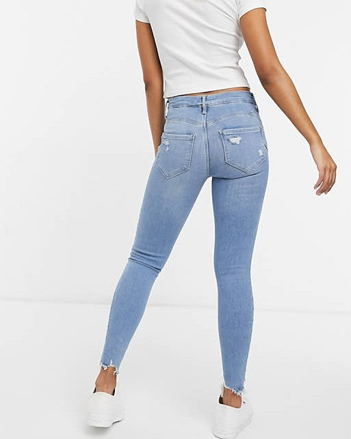 Raw Hem Bum Sculpt Skinny Jeans In Light Auth Blue