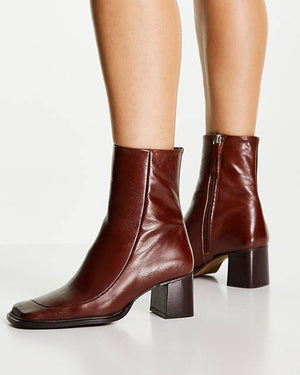 Roberta Premium Leather Square Toe Boots In Brown