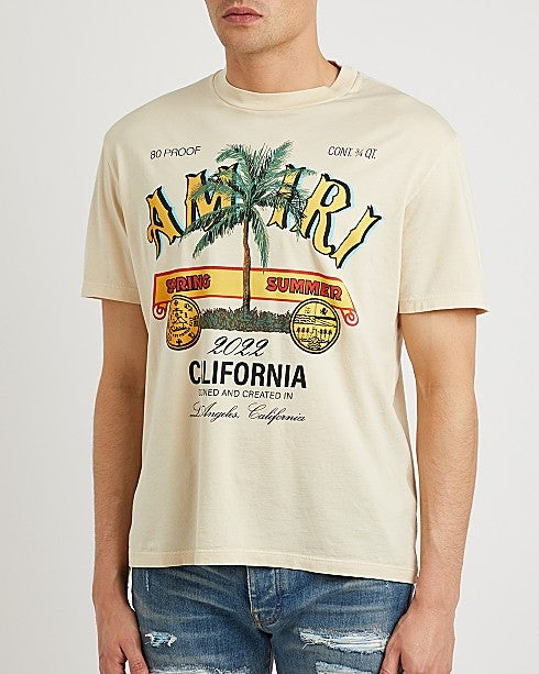 Rum Label Cream Printed Cotton T-shirt